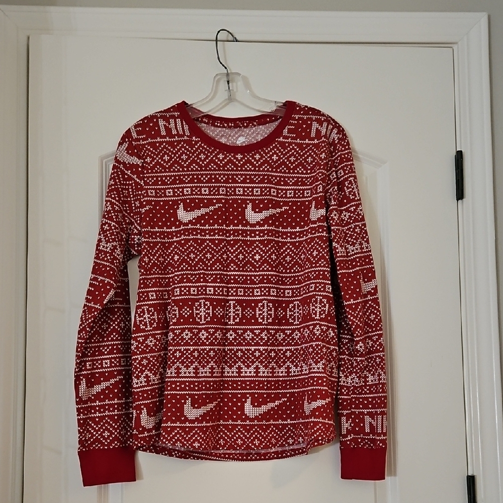 Nike Red and White Long Sleeve Tee